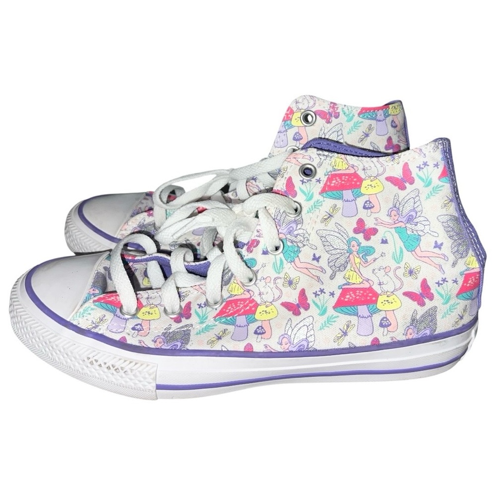 Converse Chuck Taylor Shoes Kids Size 4 White Purple All Star High Fantasy Print